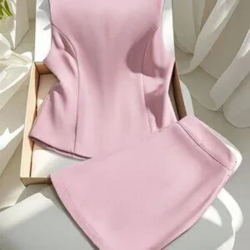 ZARA Pink Elegant Women's Skirt & Vest Suit Set